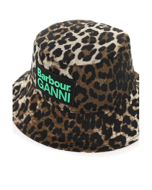 Barbour Green Waxed Leopard Bucket Hat