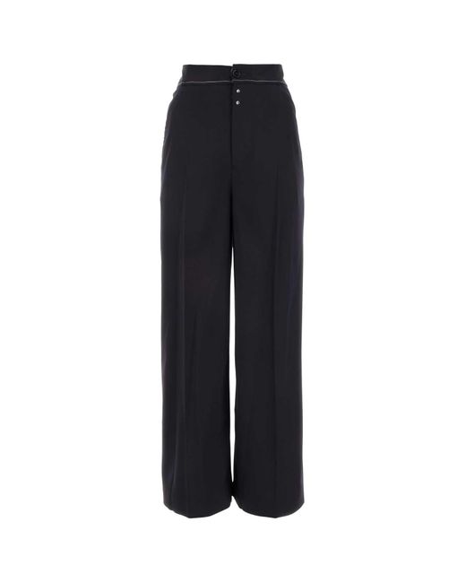 MM6 by Maison Martin Margiela Black Wide Leg Trousers With Stitching