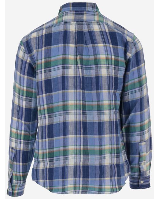 Ralph Lauren Blue Linen Shirt With Check Pattern for men