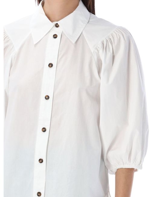 Ganni White Puff Sleeves Shirt