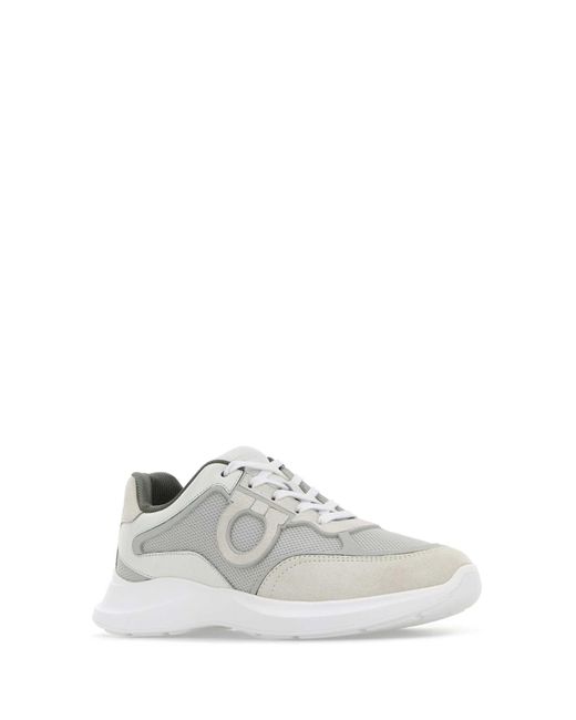 Ferragamo White Salvatore Leather And Mesh Bay Sneakers for men