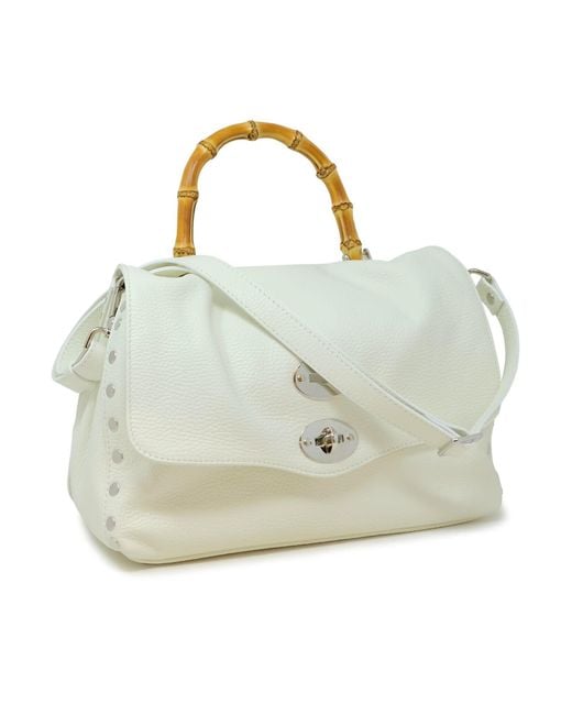Zanellato White 068010-0950000-Z1190 Postina Daily S Bamboo Leather Handbag