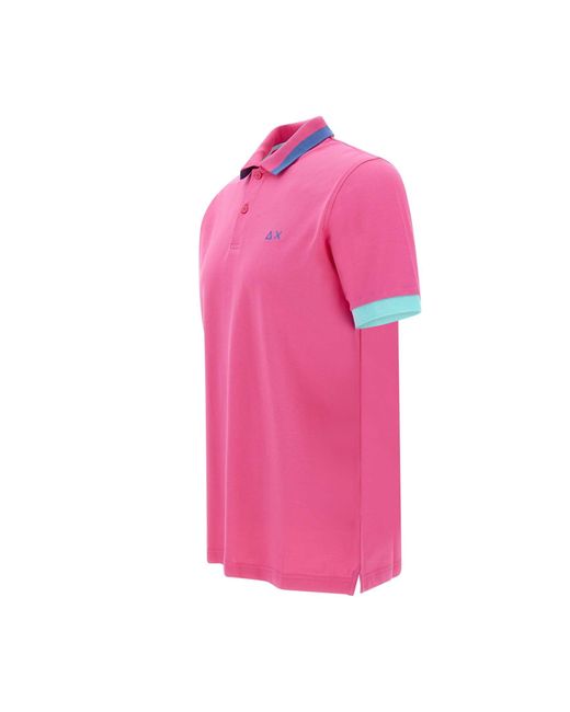 Sun 68 Pink Big Stripe Cotton Polo Shirt for men