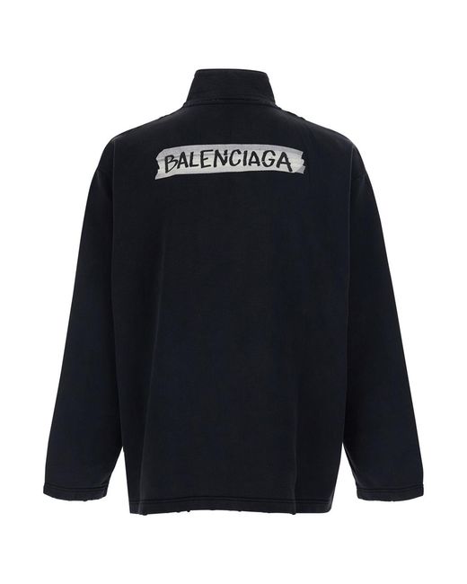 Balenciaga Blue Sweatshirt High-Neck Zip Cotton Sweatshirts for men