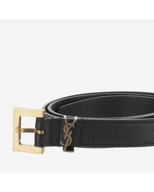 Saint Laurent Black Leather Belt Cassandre for men