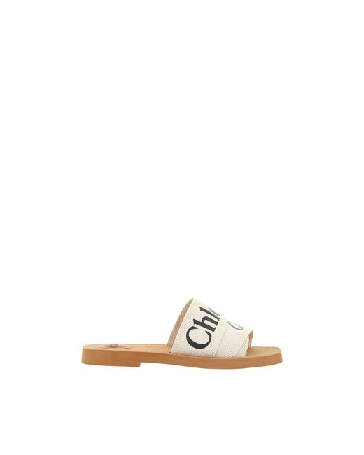 Chloé Natural White Cotton Flat Sandals