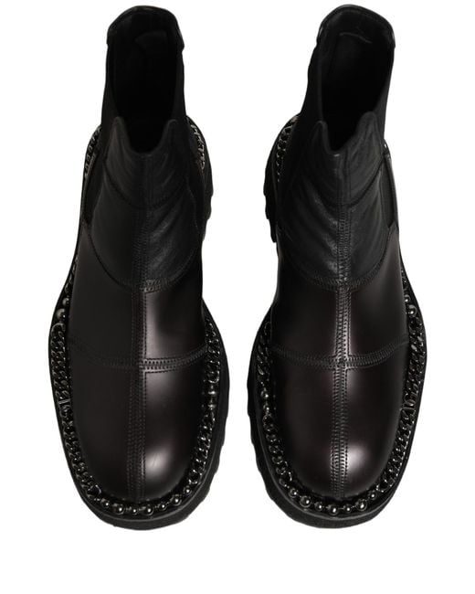 Dolce & Gabbana Black Leather Slip On Chelsea Boots Shoes for men