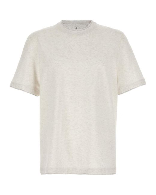 Brunello Cucinelli White Double Hem T-Shirt for men