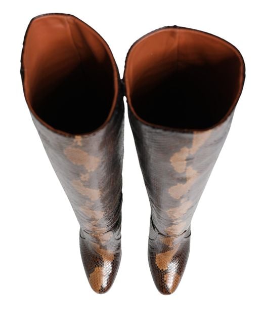 Dolce & Gabbana Black Exotic Leather Knee High Boots Shoes Reticolato Python