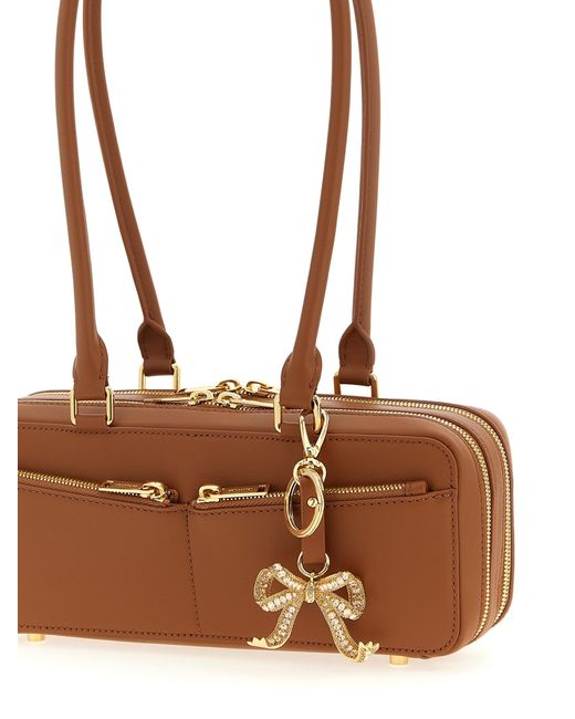 Self-Portrait Brown 'Tan Leather Baguette With Charm' Shoulder Bag