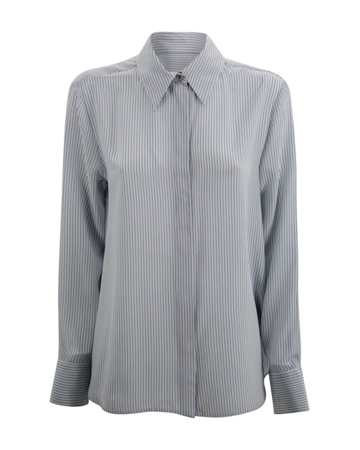 Max Mara Studio Gray Striped Silk Shirt