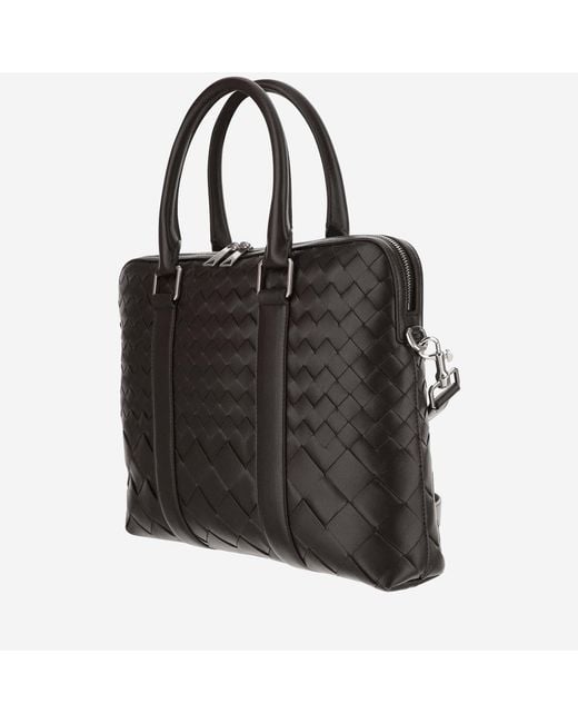 Bottega Veneta Black Slim Woven Calfskin Business Bag Shoulder for men