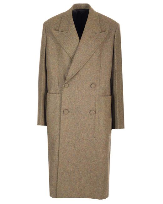 Givenchy Natural Long Double-breasted Herringbone Coat for men