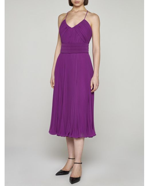 Max Mara Pianoforte Purple Clarino Pleated Fabric Midi Dress