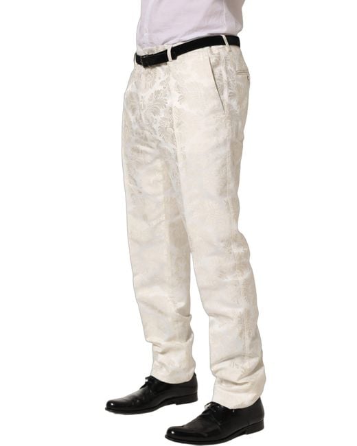 Dolce & Gabbana Natural Floral Dress Formal Trouser Pants Polyester Acetate Nylon for men