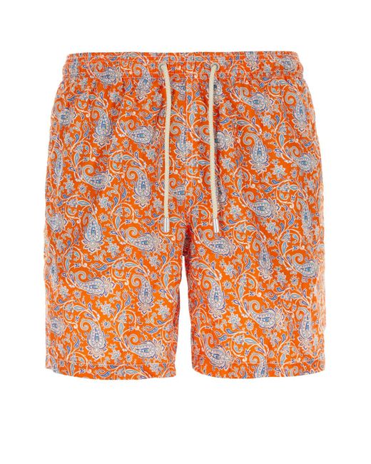 Mc2 Saint Barth Orange Printed Polyester Swimming Shorts for men