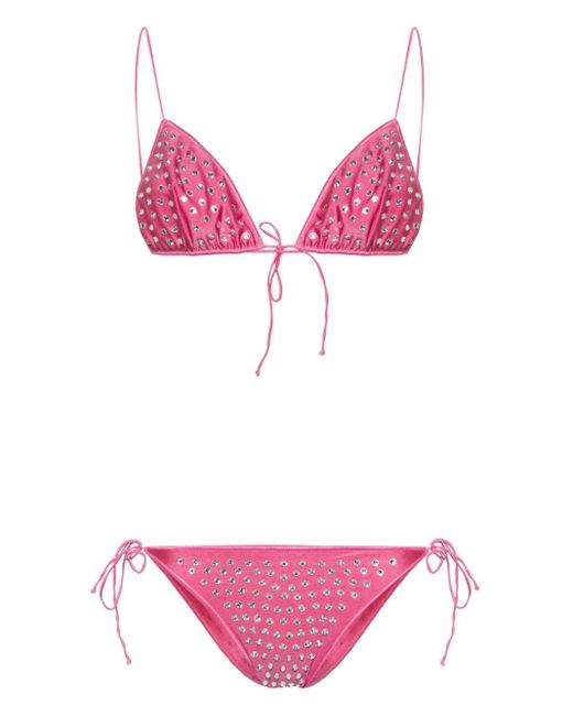 Oseree Pink Bikini Embellished With Crystals
