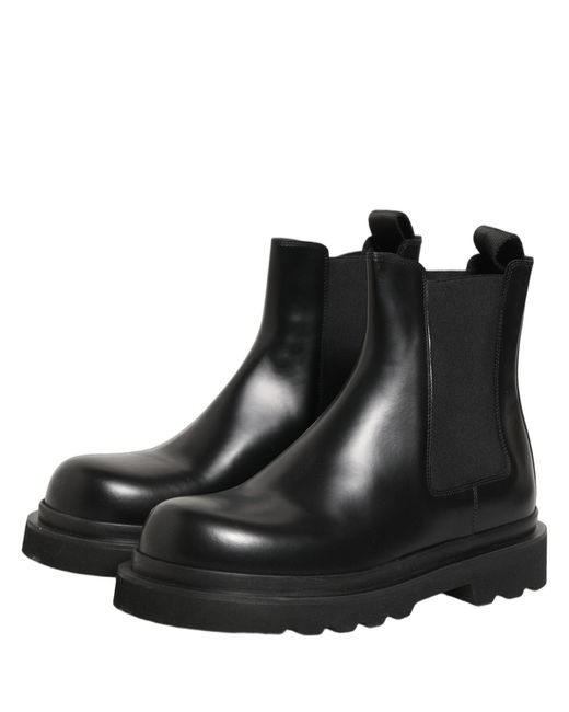 Dolce & Gabbana Black Chelsea Boots Leather Slip On Shoes for men