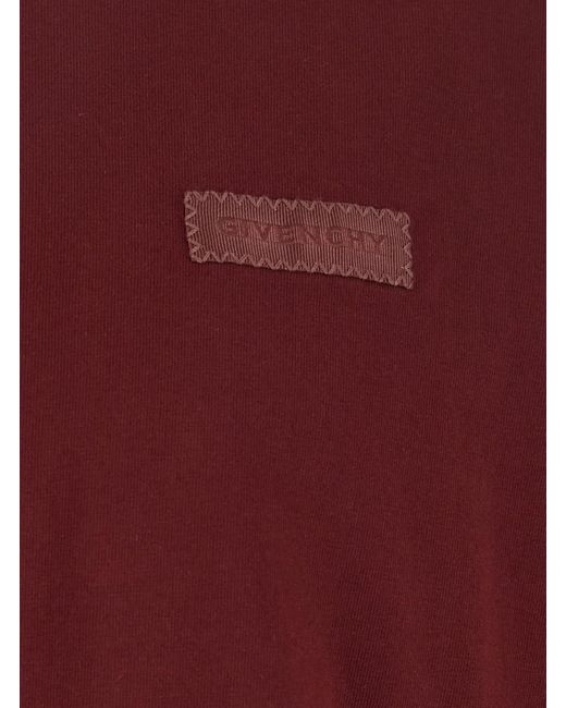 Givenchy Red Bordeaux T-Shirt With Logo Patch On The Chest for men