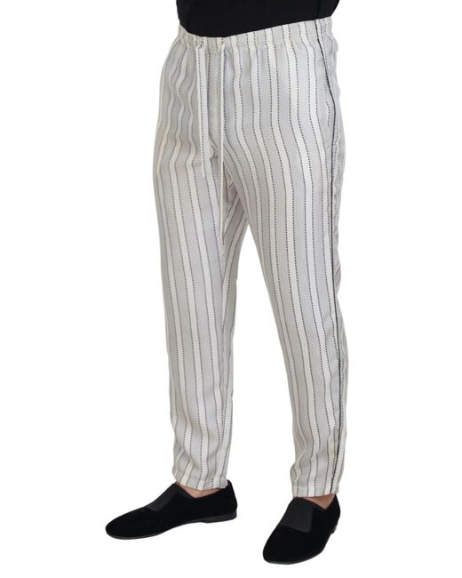 Dolce & Gabbana White Striped Relaxed Fit Pants for men