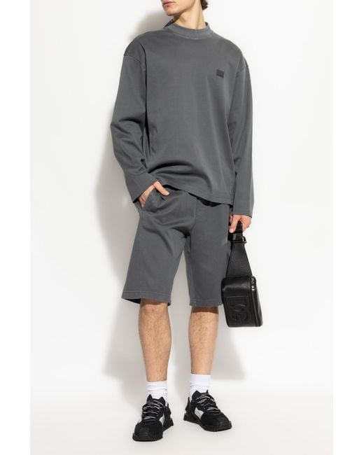 Dolce & Gabbana Gray Cotton Shorts With Logo Appliqué for men