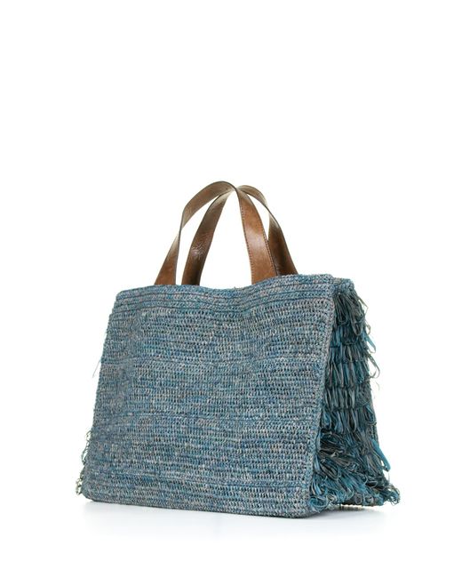 IBELIV Blue Onja Medium Double Handle Bag With Fringes