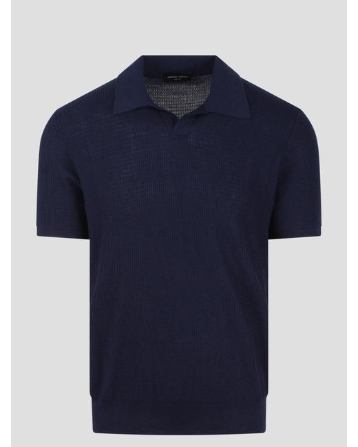 Roberto Collina Blue Ribbed Knit Polo Shirt for men