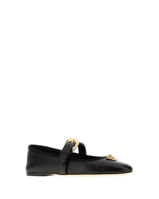Versace Black Nappa Leather Ballerinas