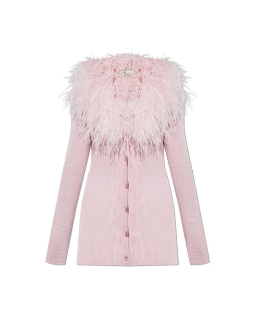 Blumarine Pink Cardigan With Ostrich Feathers