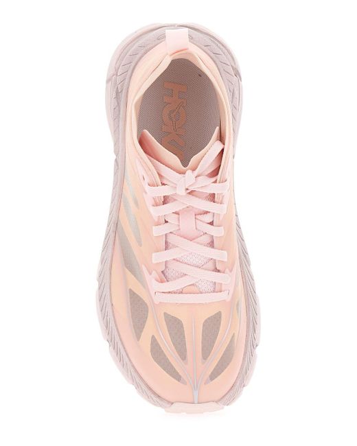 Hoka One One Pink 'Mafate Speed 4 Lite' Low Top Sneakers With Mesh Panels