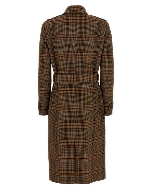 Saint Laurent Brown Prince Of Wales Wool Coat