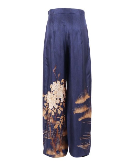 Max Mara Blue Trousers Silk Pant