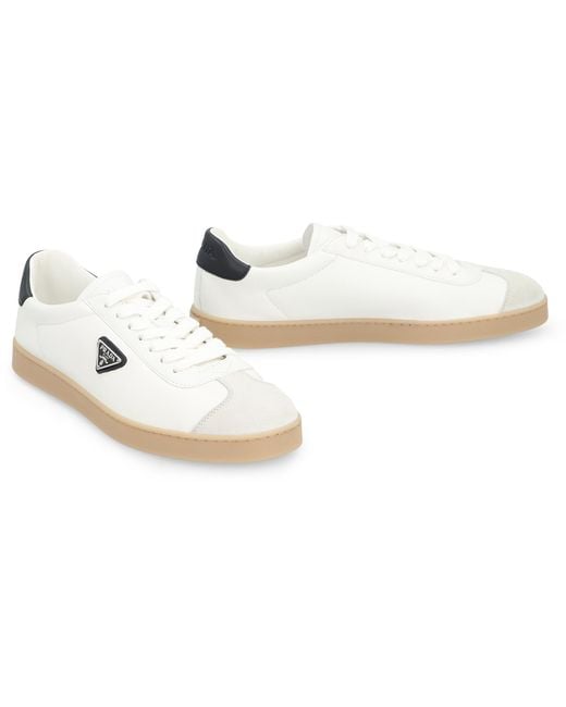 Prada White Lane Low-Top Sneakers Calfskin Trainers for men