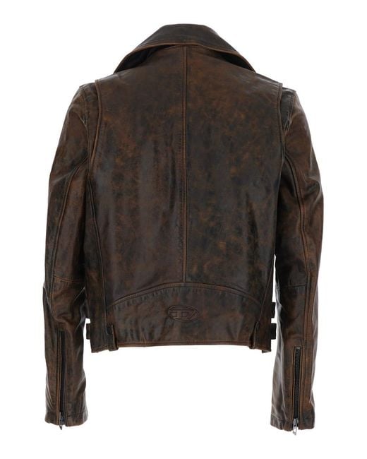 DIESEL Black L-Eon Biker Jacket With Classic Wide Lapel And Distressed Look for men