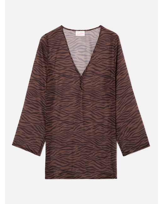 Mc2 Saint Barth Brown Short Gretah Dress Georgette With Animal Print Beach Robe