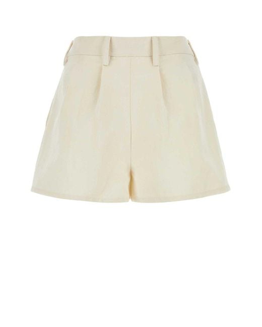 Prada Natural Belted Pleated Shorts