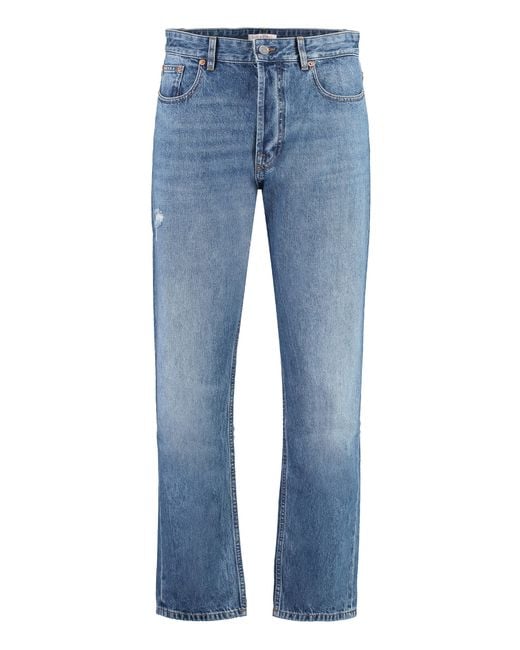 Valentino Garavani Blue 5-Pocket Straight-Leg Jeans Cotton; Patch: Leather Regular for men