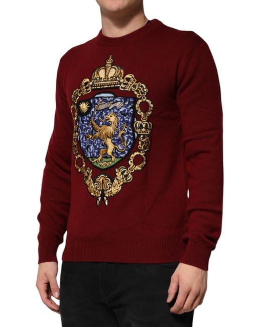 Dolce & Gabbana Red Cashmere Lion Crest Pullover Sweater Clothing for men
