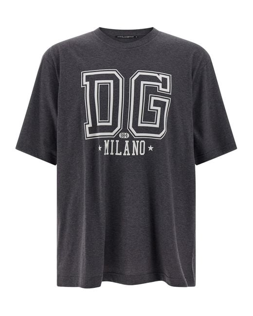 Dolce & Gabbana Black Flocked Print T-Shirt for men
