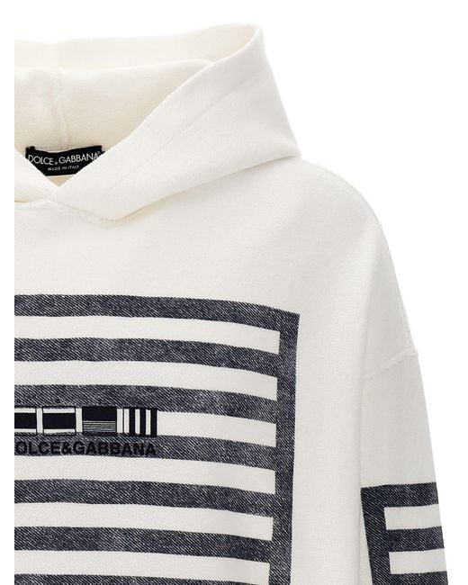 Dolce & Gabbana White Marine Print Hoodie Sweatshirt for men