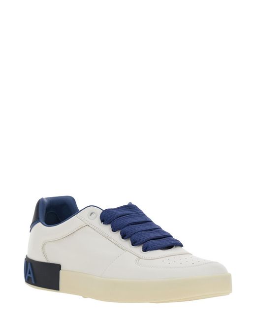 Dolce & Gabbana White Sneaker Portofino Custom With Contrast Heel And Leather Lettering Logo For Lamb Sheep for men