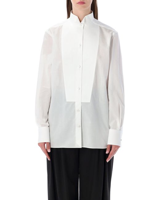 Tom Ford White Cotton Voile Tuxedo Shirt