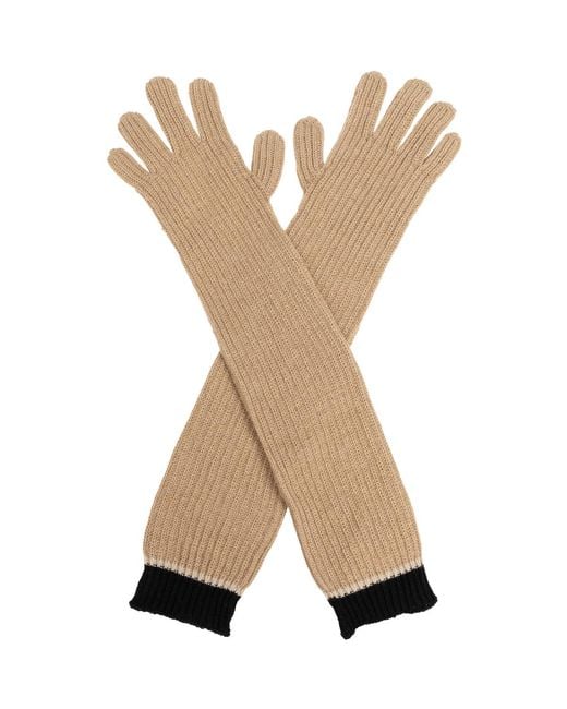 Moschino Natural Two-Tone Ribbed Long Gloves Accessories