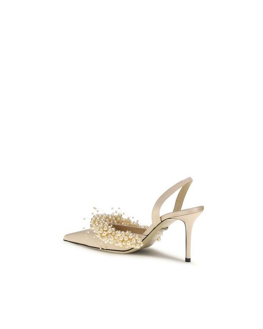 Mach & Mach Metallic Beige Silk High Heel Pumps