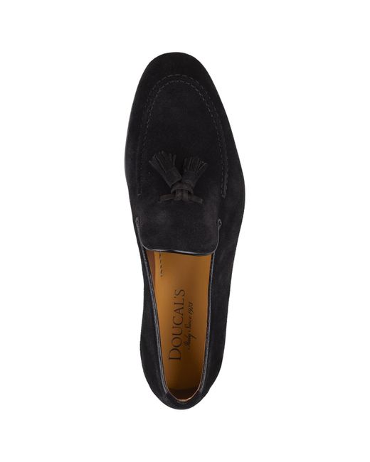 Doucal's Black Suede Loafers With Tassels for men