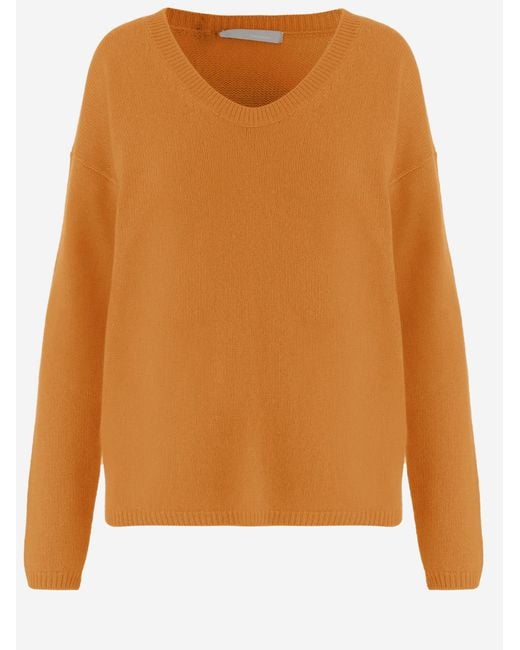 Allude Orange Cashmere V-Neck Sweater