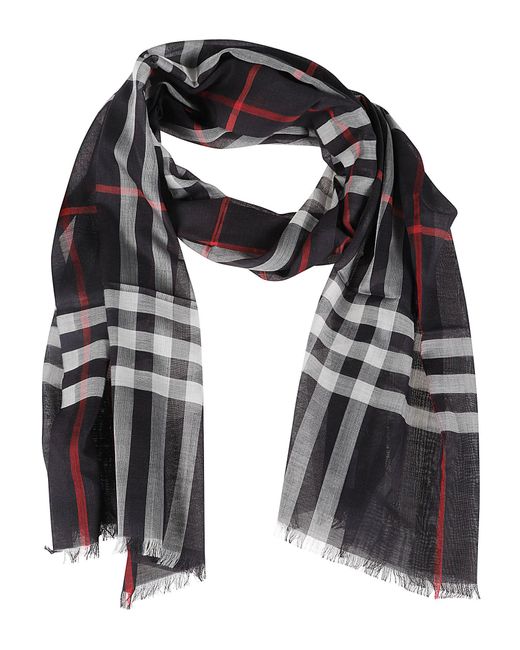 Burberry Giant Check Gauze Scarf in Black | Lyst