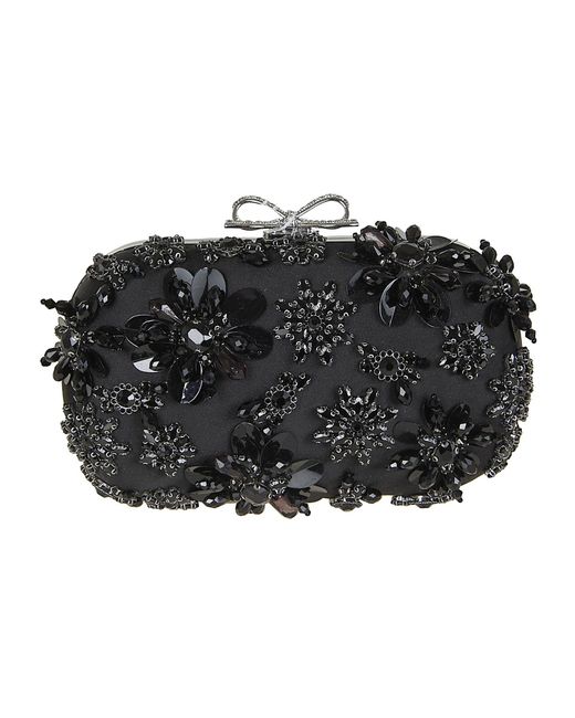 Self-Portrait Black Satin Floral Crystal Clutch Bag Pes Ea Lining:Pes Borsa