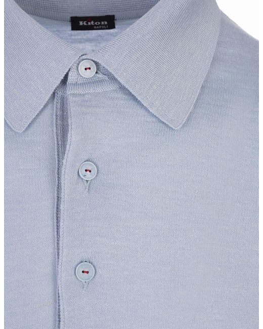 Kiton Blue Sky Knitted Short-Sleeved Polo Shirt for men