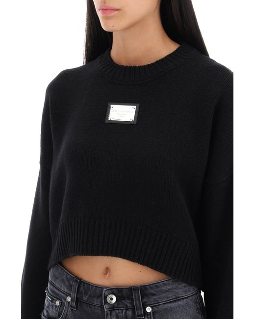 Dolce & Gabbana Black Logo Plaque Cropped Sweater